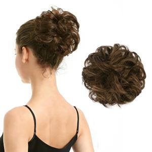 BARSDAR 100% Human Hair Bun Extension - Real Human Hair Medium Brown Messy Bun Scrunchie for Women - Elastic Wavy Brown Updo Extensions Thick Soft Fluffy Natural Looking Chignons Hairpieces Daily