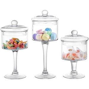 MyGift 3-Piece Clear Glass Apothecary Candy Jar Set with Lids – Decorative Party Display Containers for Wedding Centerpieces, Dessert Tables, Kitchen Counter Storage, and Bathroom Décor