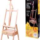 Mont Marte Signature Tilting Box Floor Easel Beech Wood, Holds Canvases up to 92cm (36.2in) in Height, Angle Adjustment, Sturdy Base, Built-in Drawers for Art Supplies, Artist Painting Easel. (Light Brown)