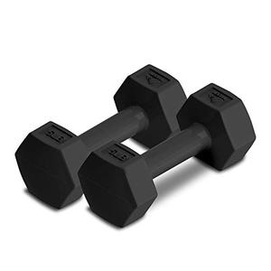 RBX Vinyl Coated Hand Weight Dumbbell Set (5lbs each) - Hex Shaped, Roll Free for Body Building/Sculpting/Strength Training Exercise, Cement Filled, (Set of 2)