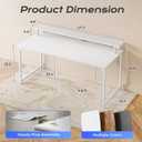 PRAISUN 48 inch Gaming Desk, LED & Power Outlets, Monitor Stand, White