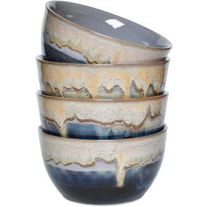 Bosmarlin Stoneware Cereal Bowls Set of 4, 26 Oz, Soup Bowls for Oatmeal, Salad, Dishwasher and Microwave Safe, Reactive Glaze (26 Oz, Grey)