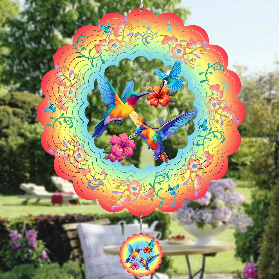 Hummingbirds Metal Wind Spinners Hummingbird Gifts for Mom Women Grandma,12inch Hanging Wind Spinner for Outdoor&Indoor Decor Wind Kinetic Ornament for Yard Garden Decoration