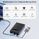 4 in 1 External Bluray Drive, 16X USB 3.0 and Type-C Powerful Desktop External Bluray Drive Burner DVD Burner Optical Drive Charger HDD Enclosure USB HUB for Mac/PC