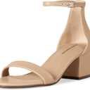 Amazon Essentials Women's Two Strap Heeled Sandal (6.5, Beige Faux Leather)