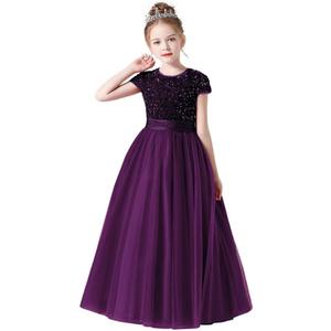 Flower Girl Dresses Wedding Bridesmaid Sequins Tulle Puffy Skirt Girls Birthday Party Pageant Gown Floor Length (8, Purple)