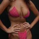 Women Halter String Bikini Flame Printed Two Piece Swimsuit Triangle Sets Spaghetti Strap Tie Swimwear (Pink, M)