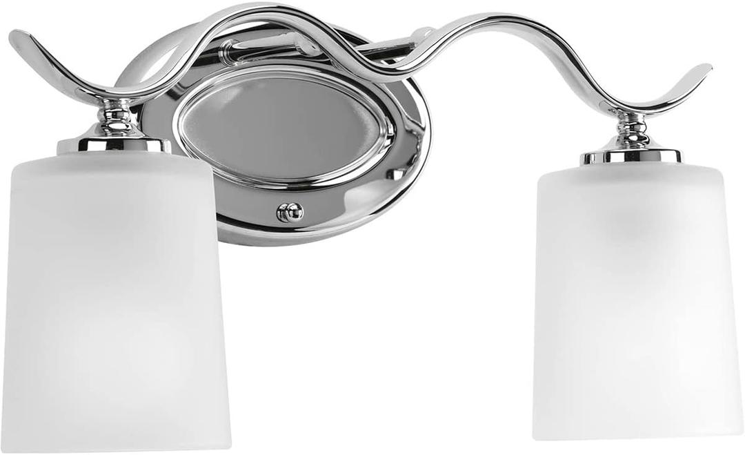 Progress Lighting P2019-15 Inspire Collection Etched Glass Traditional Bath Vanity Light, 2-Light, Polished Chrome