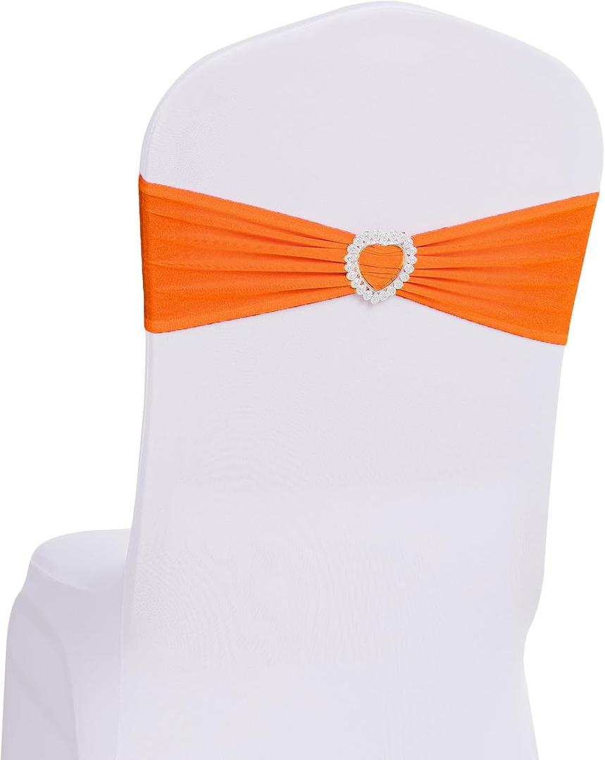 Pack of 120 Spandex Chair Sashes Bows Stretch Chair Cover Band with Buckle Slider Universal Elastic Chair Ties for Wedding Banquet Party Event Decoration (Orange)