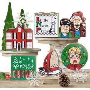 Merry Christmas Tiered Tray Decor, Christmas Classic Movie Tray Decorations, Xmas Alone Boy Kevin Thieves Wooden Signs, Funny Holiday Rustic Farmhouse Home Decor for Table Shelf Mantel Party