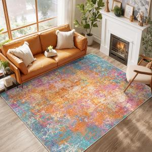 RELEANY Washable Area Rugs 5'x7' NonSlip Modern Abstract Soft for Living Room Entryway Bedroom Nursery, Print Pattern, Orange Blue Pink Yellow Colorful
