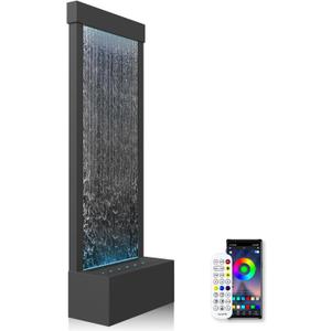 48" Indoor Waterfall Fountain with LED Lights - 7-Color Illuminated Mirror Waterfall, Self-Contained Water Feature Kit for Home Decor, Large Indoor Fountain with Captivating Water Flow
