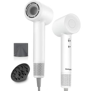 Hair Dryer, Travel Small Hair Dryer with Diffuser,High Speed Brushless Fast Drying Blow Dryer,Low Noise/Compact/Mini Design Hairdryer for Women,Men - No Heat Damage (Light White)