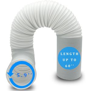 Portable Air Conditioner Hose, Portable Exhaust Vent Hose with 5.9 Inch Diameter, Anti-Clockwise Thread, About 60 Inch Length (White)