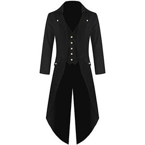 rrhss Boys Gothic Tailcoat Jacket Halloween Costume Jackets Vintage Black Steampunk VTG Victorian Long Coat, 120