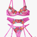 Lilosy Sexy Leaf Floral Embroidered Mesh Sheer Women Underwire Push Up Lingerie Set Size XL