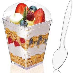 Amazon.com | 50 Packs Dessert Cups with Spoons, 7 OZ Mini Clear Plastic Dessert Parfait Cup for Party, Square Clear Plastic Dessert Cups for Ice Cream,Candy,Salad,Jello,Appetizers,Mousse: Candy Servers