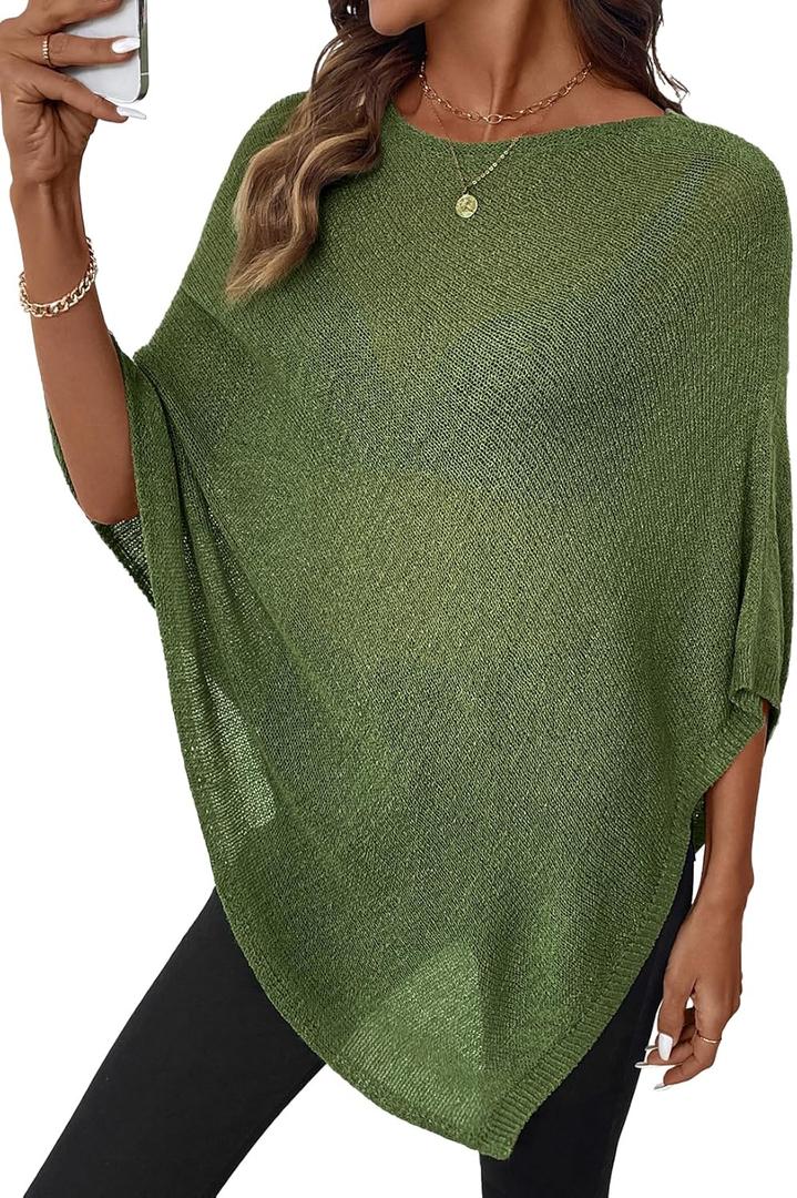 SHEWIN Womens Sheer Knit Poncho Crochet Summer Tops See Through Mesh Spring Sweaters Beach Cover Ups for Women 2026, Large
