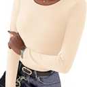 LOMON Long Sleeve Thermal Shirt for Women Crew Neck Slim Fit Tops Casual Basic Button Up Tee Blouse, XL