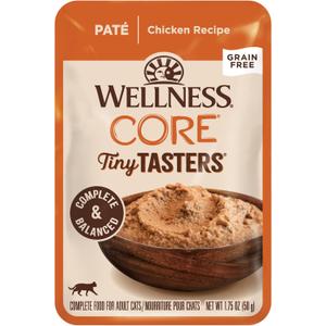 Wellness CORE Tiny Tasters Pate Adult Wet Cat Food, Natural, Protein-Rich, Grain Free, 1.75 Ounce Pouch, 12 Pack (Chicken), BB Date: 10/02/2026