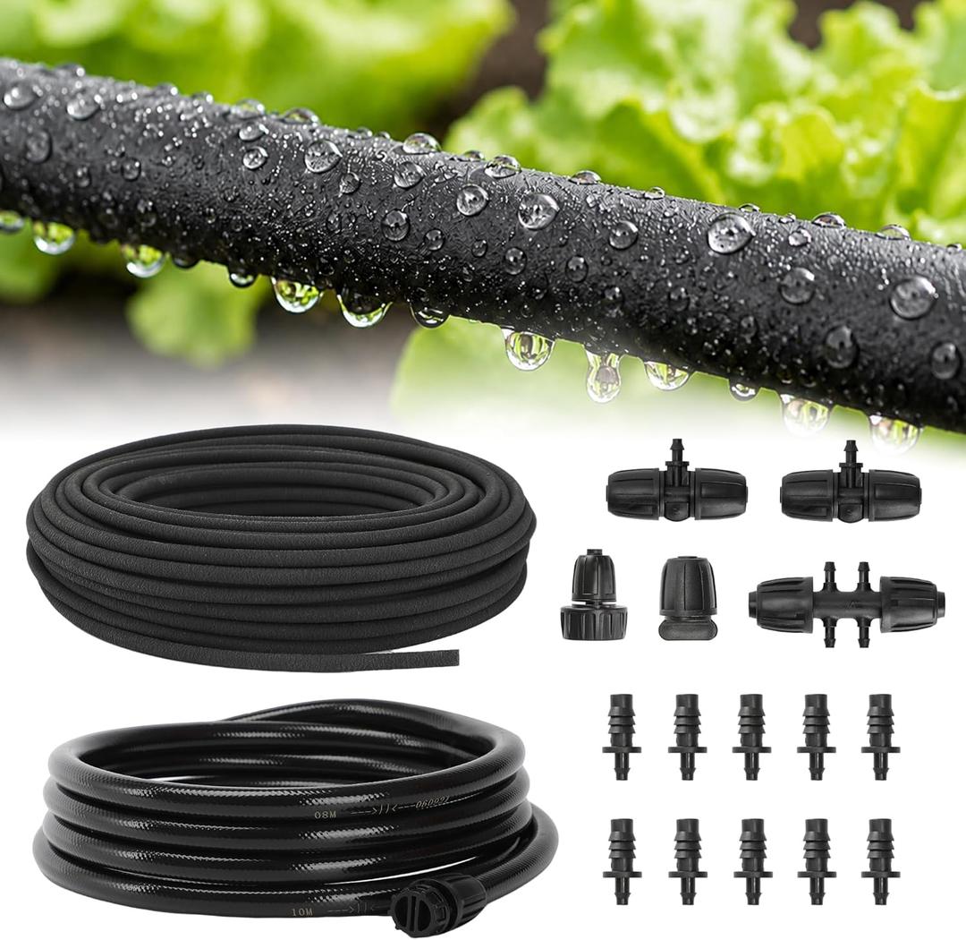 MIXC Drip Irrigation System with 100FT 1/4" Soaker Hose - 80% Water Savings, Weeping Tech for Deeper Root Watering, Garden Kit with 10FT 1/2" Tubing for Raised Beds, Vegetables, Lawn, Greenhouse