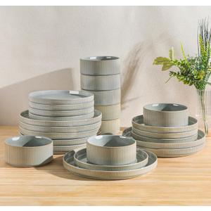TheTerra Ceramic Dinnerware Sets for 8, 24 Pieces Porcelain Lightweight Plates and Bowls Sets, Scratch Resistant Dish Set, Oven & Microwave & Dishwasher Safe, Desert Sage