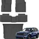 Floor Mats & Trunk Mat Custom for Jeep Grand Cherokee & Dodge Durango 2016-2021/Grand Cherokee WK 2022 (Not for L) All Weather TPE Rubber Cargo Liner Automotive Full Set Accessories- Black