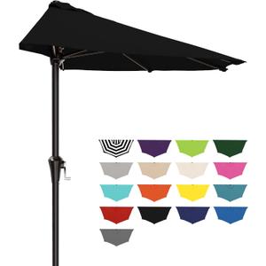 AreShark 9FT Half Patio Umbrella, Outdoor Wall Umbrella with Crank & 5 Sturdy Ribs, Table 1/2 Umbrella Patio for Garden, Deck, Balcony and Pool, Black