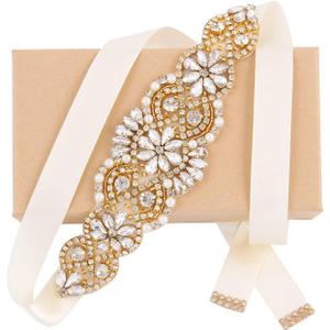 Bridal Belt Handmade Crystal Wedding Sash Rhinestone Sash for Flower Girl Evening Dress (106.69x0.78 Inches)