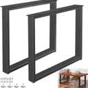 2 x Metal Desk Table Legs 28''Hight 35'' Wide with Adjustable Protector Feet, Industrial & Rustic Style Heavy Duty Metal Furniture Legs for DIY Dinning Coffee Tables, Rectangle Shape, Black