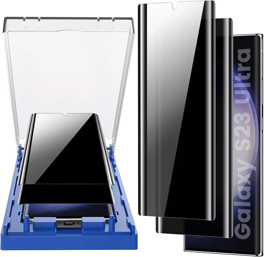 MOHAVE 2 Pack [Auto Alignment/Dust Removal] Privacy Screen Protector for SAMSUNG Galaxy S23 Ultra 5G 6.8″, 3D Curved Anti Spy Private Film, 7H Hybrid Material, 100% Ultrasonic Fingerprint ID