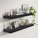 9.3 Inch Deep Floating Shelves, Black Solid Wood Floating Shelf Wall Mounted, 36 x 9 Large Display & Storage Shelves for Books, Living Room, Bathroom, Rustic Wooden Wall Shelves, Heavy-Duty, Set of 2