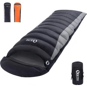 Down Sleeping Bag for Adults 600 Fill Power, Cold Weather Compact Ultralight All Seasons Sleeping Bag for Backpacking, Camping, Hiking (Grey)