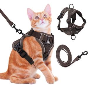 Cat Harness and Leash for Walking Soft Cat Harness Escape Proof, Adjustable Kitten Harness Cat Leash Reflective Strips Jacket, Breathable Cat Vest Harness Set for Kitten Easy to Wear Outdoor Walking (X-Large, Brown)