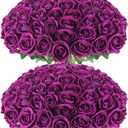 Hananona Artificial Roses in Bulk, Fake Silk Roses Realistic Roses for Wedding Centerpieces Flower Arrangement Home Decor (50, Purple)