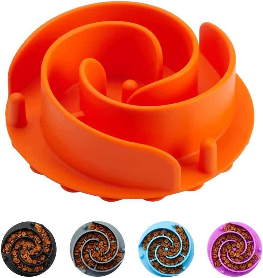 Slow Feeder Dog Bowls Insert, Animire Soft Silicone Slow Eating Dog Food Bowl for Small, Medium and Large Dogs, Compatible with Regular and Elevated Bowls (XL, Orange)