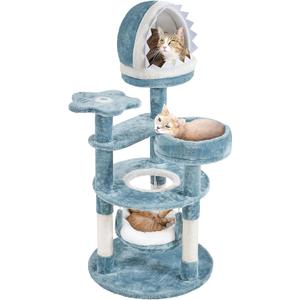 Yaheetech 45.5in Ocean-Themed Cat Tree Multi-Level Cat Tower, Plush Furniture with Shark's Mouth-Shaped Nest, Sea Star-Shaped Perch, Jellyfish-Style Hammock for Indoor Kitty