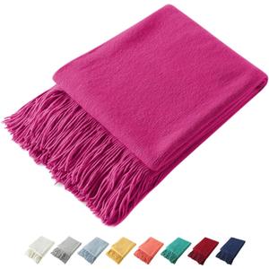 Homiest Decorative Knitted Throw with Fringe, Lightweight Acrylic Knit Blanket, Soft & Cozy Tassel for Couch Sofa Bed (Dark Pink, 50 x 60 Inch)