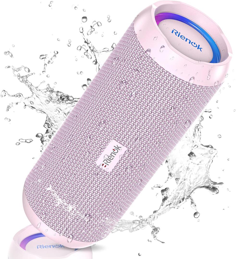 RIENOK Portable Bluetooth Speaker 30W Dual Pairing True Wireless Stereo HD Sound IPX7 Waterproof Outdoor Sport Shower Wireless Speaker Bluetooth 5.3 for Home Party (Pink)