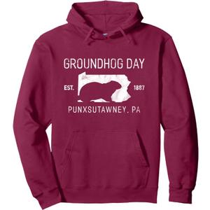 Retro Vintage Groundhog Day Punxsutawney PA Distressed Pullover Hoodie, L