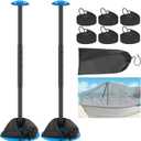Windproof Boat Cover Support Pole System 2 Pcs with 7 Adjustable Height Telescoping Iron Furniture Cover Support Pole 20"-50" with Sandbag Storage Bag (blue + black)