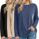 3 Pack Women's Nursing Breastfeeding Tops Long Sleeve Maternity Shirts Oversize Hidden Zipper Pregnancy Clothes (Medium, Haze Blue, Light Apricot, Black)