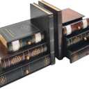 Vintage Wooden Bookends with Drawers Decorative False Book Shelf Organizer for Home, Office, or Library (311)