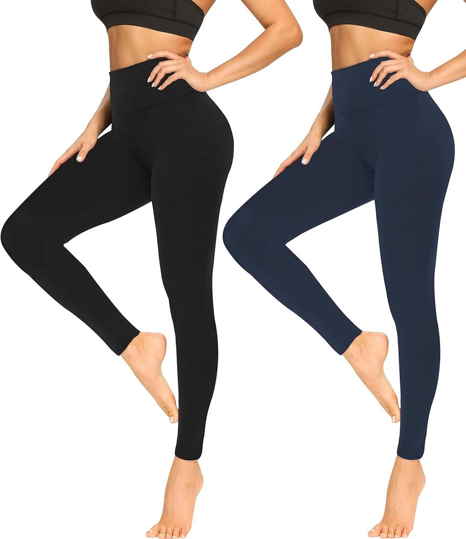 FULLSOFT Buttery Soft Leggings for Women - High Waisted Tummy Control No See Through Workout Yoga Cycling Tights Pants (Small-Medium, 01-black,navy Blue(2 Pack))