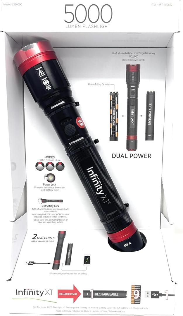 Infinity X1 Dual Power Rechargeable Flashlight 5000 Lumens