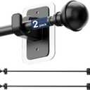 ENJOYBASICS 2 Pack No Drill Curtain Rods for Window 48 to 84 Inches, 5/8 Inch Diameter Renter Friendly Drapery Rod with Adhesive Brackets without Drilling, Adjustable from 27 to 90 Inches, Black