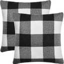Tosewever Set of 2 Buffalo Check Plaid Pillow Covers, Farmhouse Rustic Pillow Cases, Cotton Linen Throw Pillow Covers Cushion Case for Home Decor Car Bed Sofa Couch (16" x 16", 2 Pack Black & White)
