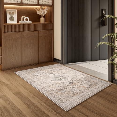 2×3 Foldable Machine Washable Living Room Area Rug, Machine Washable Anti-Slip Retro Rug, Low-Down Lightweight Chenille Printed Rug, Bedroom, Dining Room