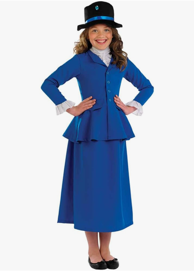 fun shack Girls Victorian Nanny Costume, Kids Pioneer Dress, Historical Costume for Girls, Classic Dress-Up Outfit Small