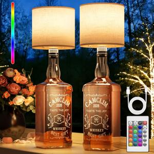 Wireless Wine Bottle Lamp Shade Rechargeable RGB Bottle Light for Liquor Bottles with Remote Control Dimming Timing for Table Bedside Bedroom Bar Set of 2